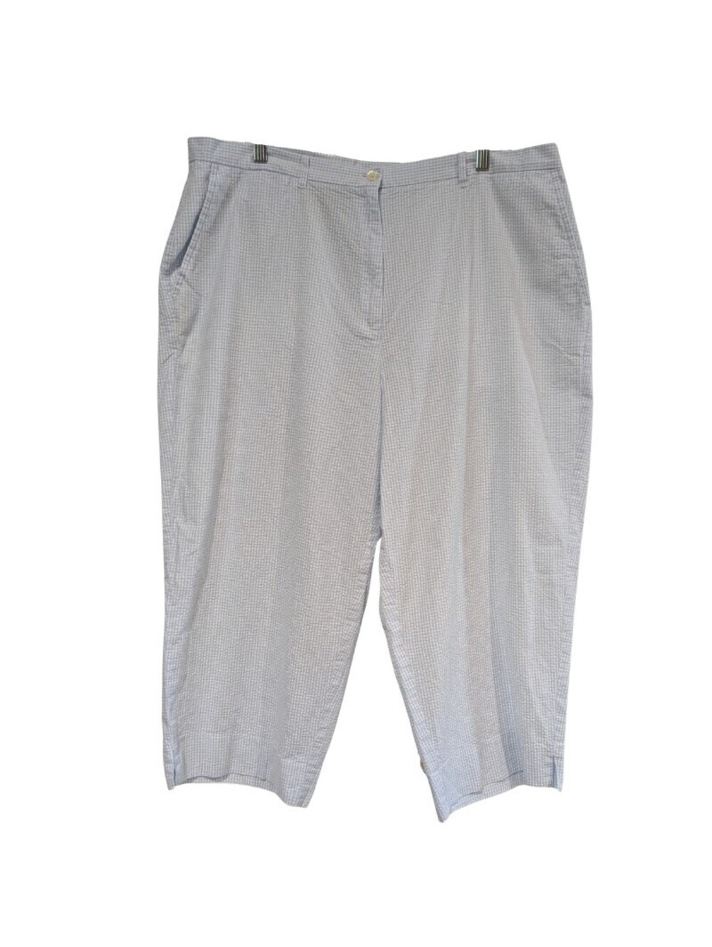 Lauren Ralph Lauren Women's Seersucker Capri Pants, Plus Size 20W, Blue White